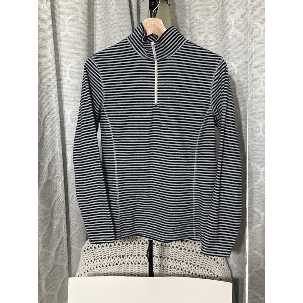 Eddie Bauer Womens Navy Blue White Striped Quarter Zip Fleece Pullover Medium